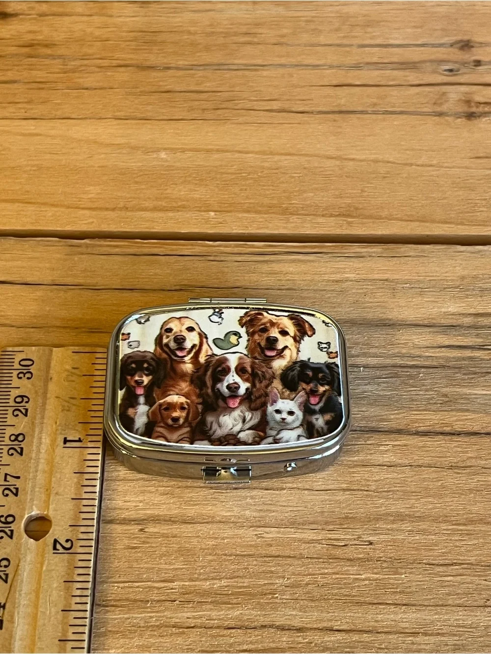 Puppy Theme Design Purse Pill Box/Travel Jewelry-Compact With Lidded Mirror
